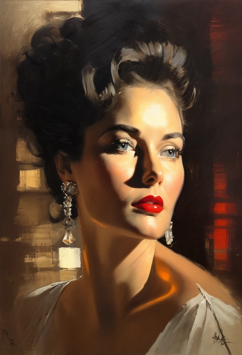 a painting, a portrait of a rich woman, sexy, eyes open, modern, dramatic lighting, by Robert Maguire