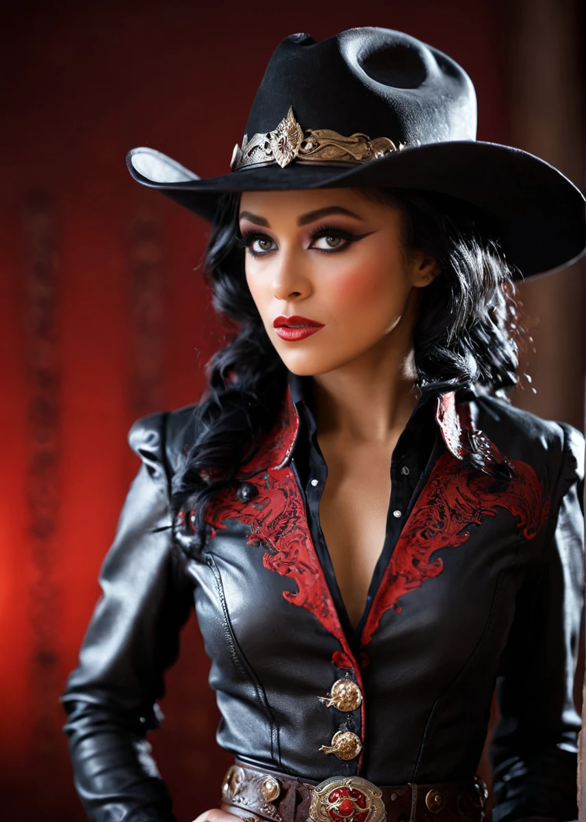 A captivating masterpiece of a woman, make up, (((cowboy shot))), glamour, dramatic, studio lighting, looking at viewer, background blurred, 8k, dragon, bloodwave, ornate clothing, high contrast, dramatic shadows, mysterious, cinematic,    <lora:MS_Anya_Ivy_V1_SDXL_r1:0.8>