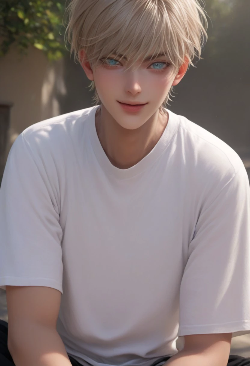 ((fully clothed, open eyes, captivating, relax, charismatic, sitting, full color, upper body)) score_9, score_8_up, score_7_up, anime, 19 year old , 
((1boy, solo, skinny, very skinny, twink)), male focus, slim toned male, male focus, Kabuto_(MonsterAndGhost), blond hair, blonde, bangs, short hair, pale skin, blue eyes, full color, cute, twink, male focus, open eyes, cute boy, looking at viewer, smile, glowing, ((outdoor)), sunny light, sun light, bright, feminine, very cute boy,
Macro detailed realism style photograph, bright lighting, 1man, confident, score_9,score_8_up,score_7_up, source_anime, male focus, tall, detailed eyebrow,