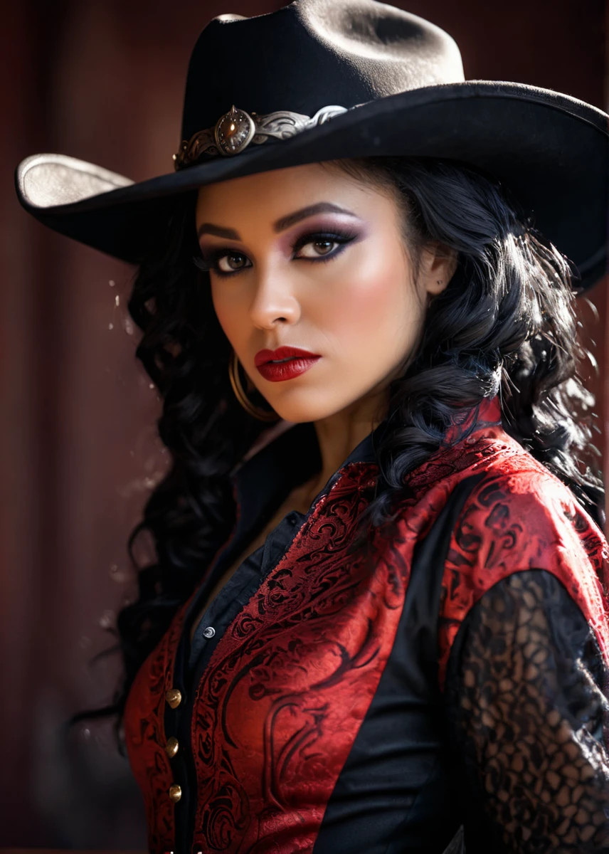 A captivating masterpiece of a woman, make up, (((cowboy shot))), glamour, dramatic, studio lighting, looking at viewer, background blurred, 8k, dragon, bloodwave, ornate clothing, high contrast, dramatic shadows, mysterious, cinematic,    <lora:MS_Anya_Ivy_V1_SDXL_r1:0.8>