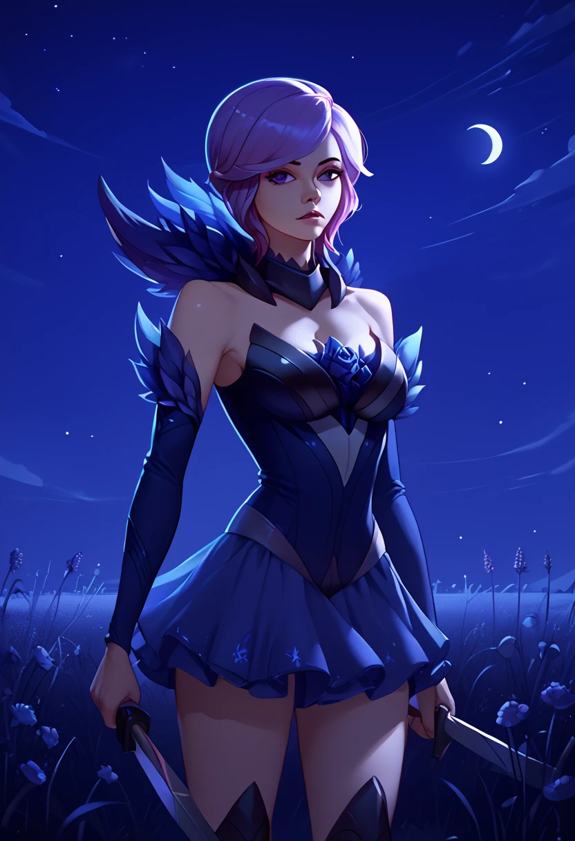 zPDXL2,  source_anime, 1girl, solo, darklux, cowboy shot, standing, night, field,  <lora:Huffslove_Style_PonyXL:1> <lora:Elementalist_Lux_Dark_-_Pony:0.8>