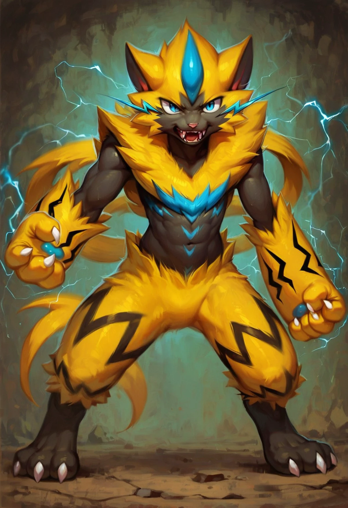 cool,Zeraora,male,male,nice,Zeraora,undulation,bounce,3D,real,My hair is fluffy,My hair is fluffy、fluffy body hair,fluffy body hair,electricity is emitted from the body