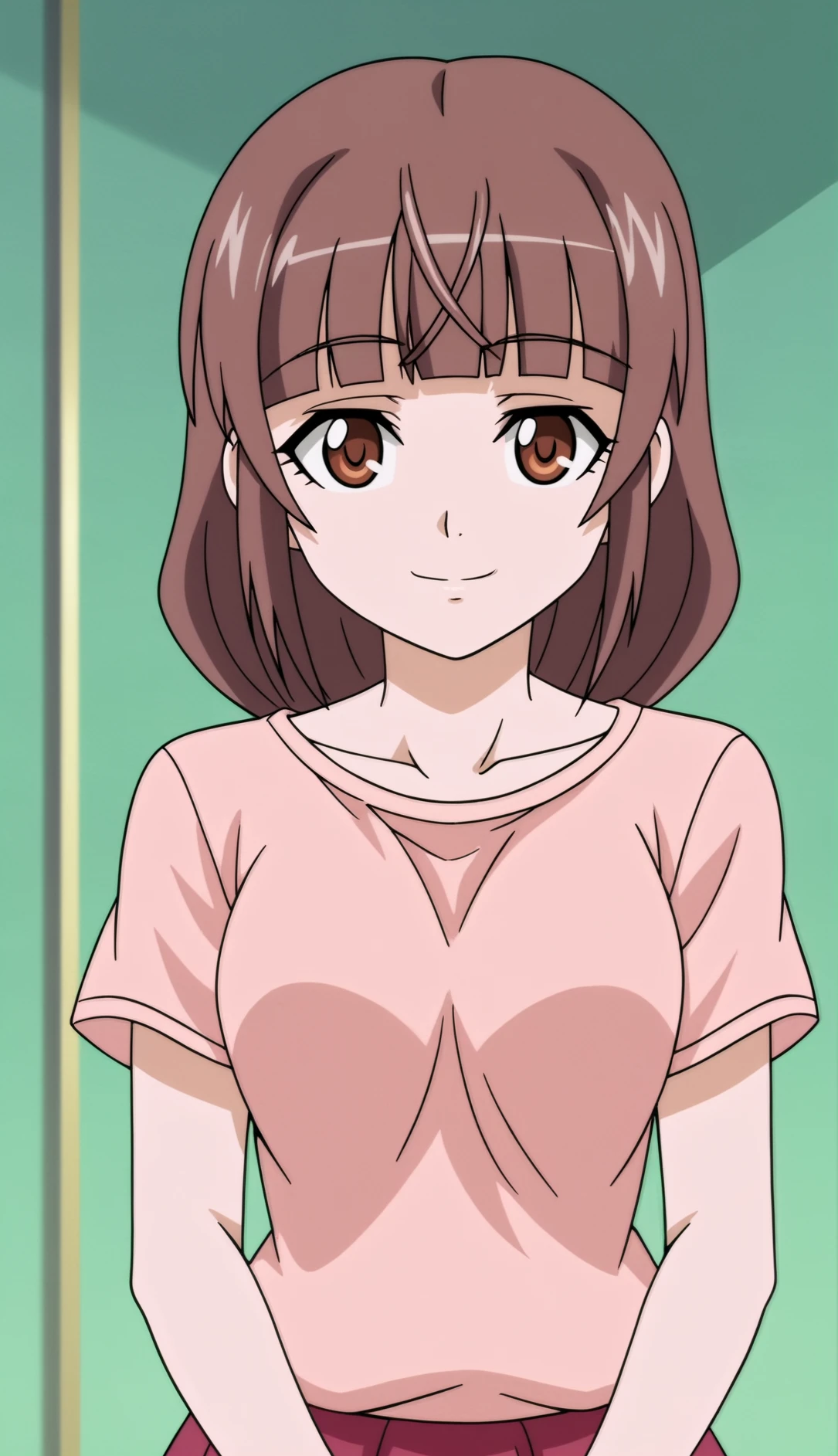 masterpiece, best quality, sasaki_rika, 1girl, solo, brown hair, brown eyes, short hair, smile, blush,looking at viewer, from above, flat chest, , masterpiece, expensive quality, very_expensive_solve, big_file size, full color,(completely nude:1.2),pussy,niplles,