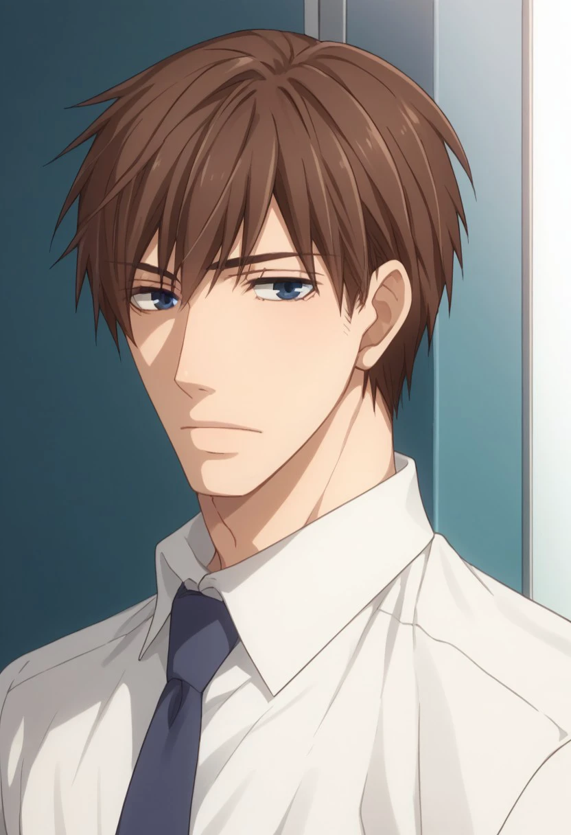 score_9, score_8_up, score_7_up, source_anime, highly detailed, 
hatori, 1boy, male focus, solo, necktie, brown hair, shirt, white shirt, upper body,
blue eyes, collared shirt,