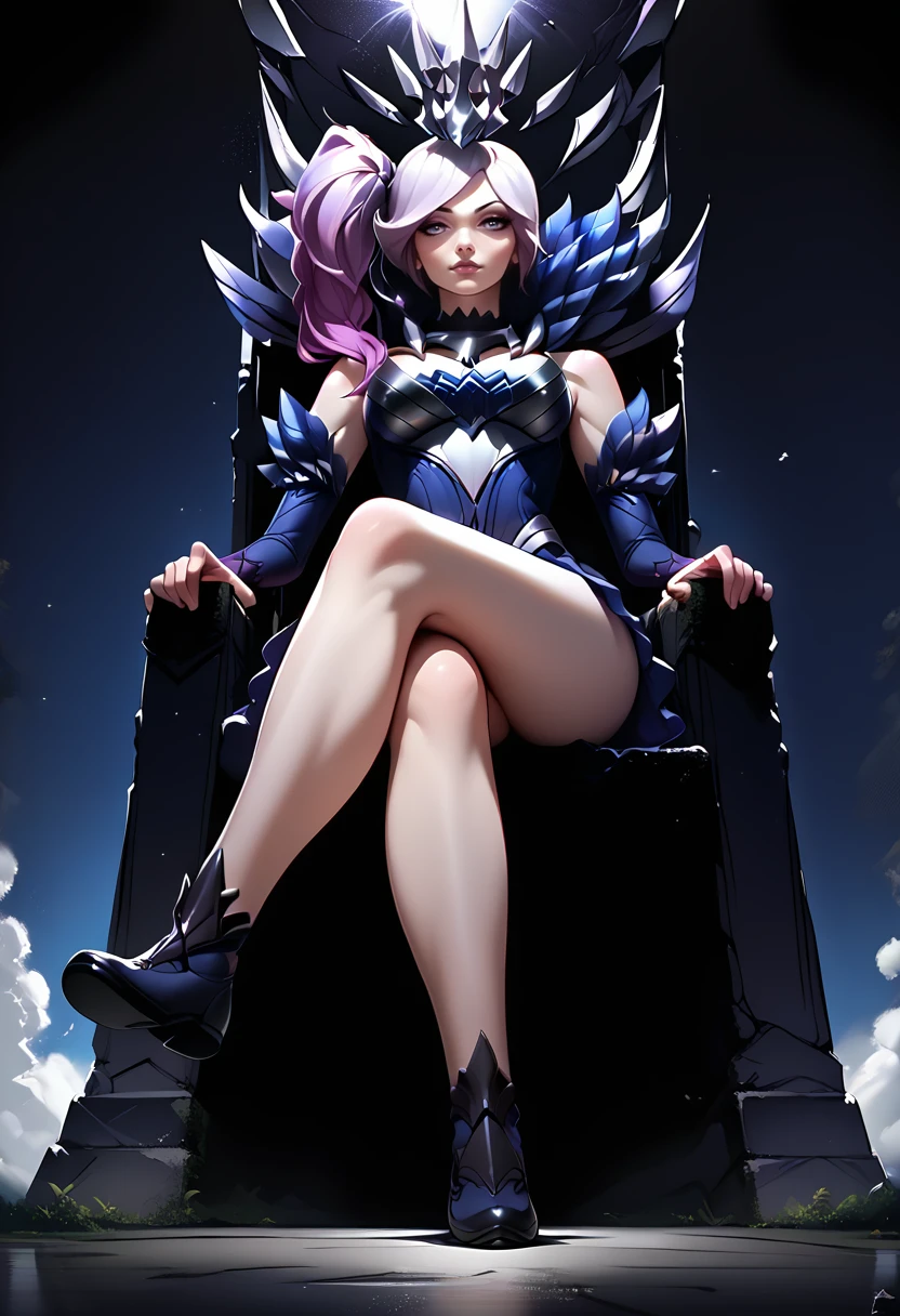 zPDXL2,  source_anime, 1girl, solo, darklux, sitting on a throne, legs crossed, from below <lora:Elementalist_Lux_Dark_-_Pony:1>