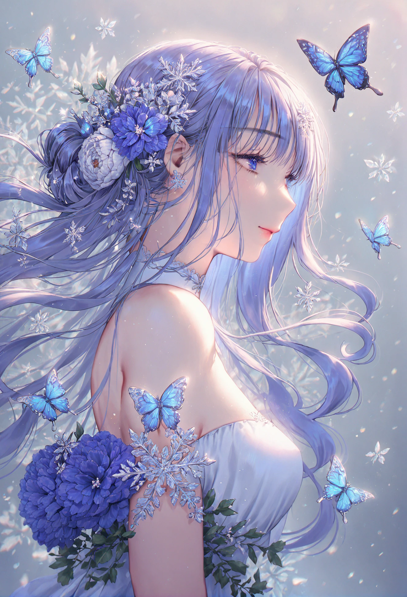 masterpiece, best quality ,1girl, snowflakes, solo, hair ornament, bug, flower, butterfly, blue eyes, portrait, hair flower, profile, from side, snowflake hair ornament, blue flower, blue hair, blue butterfly, long hair, closed mouth, blue theme, eyelashes, looking ahead, sidelocks
<lora:CACAOXLlokr4f-000177:0.95>