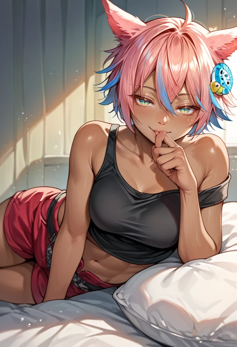 nude, catgirl, small breasts, confident, on back, loli, smiling, flirtacious