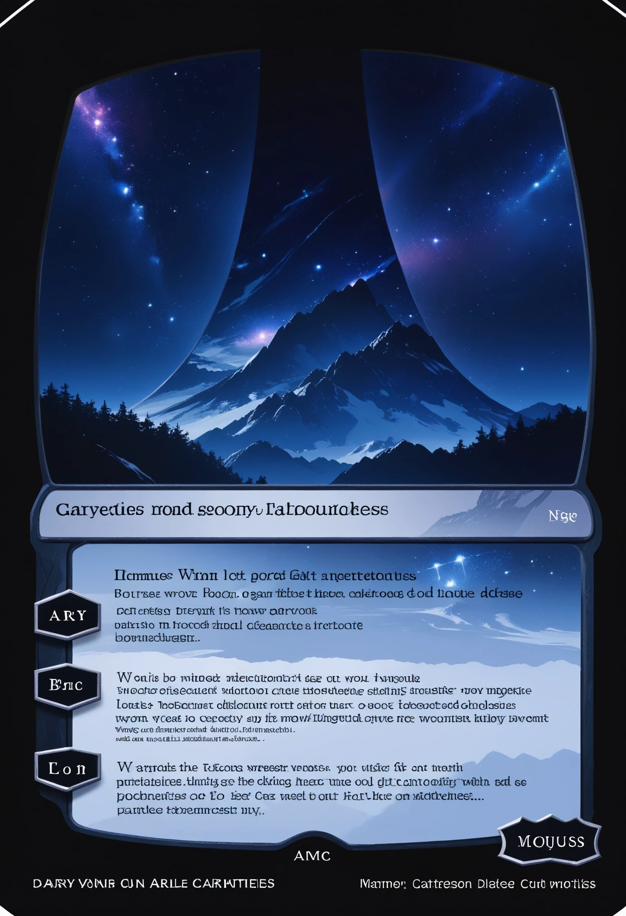 c4rd,english text,character name,
hlrng, horizon, starry sky, , mountainous horizon, scenery, , dark, darkness, night, night sky, star \(sky\), nebula, galaxy,
score_9,score_8_up,score_7_up, source_anime,
<lora:MTG_card_v2:1> <lora:haloring-halo-richy-v1_pdxl:1>
