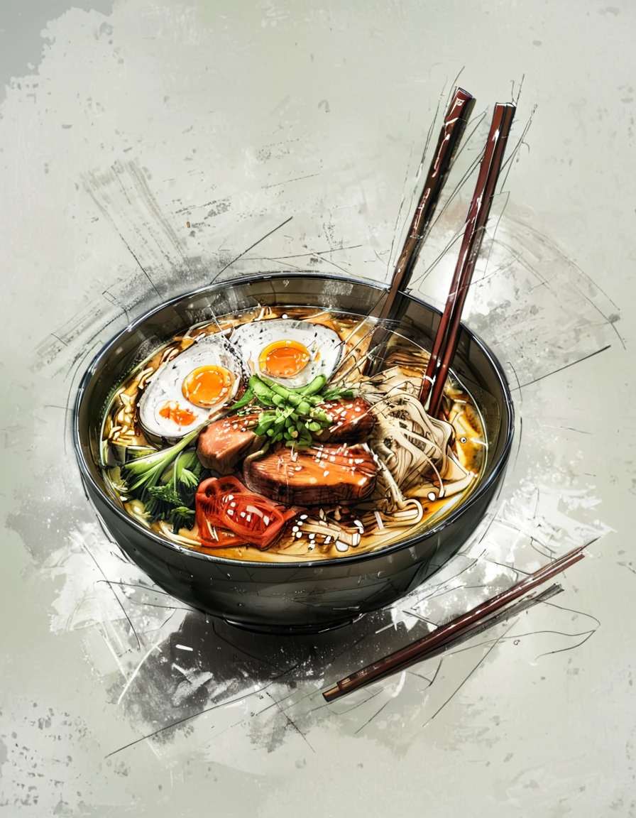 rough color sketch style, a bowl of ramen, concept design, rough sketch, color sketch, drawing <lora:rough color sketch style:0.8>