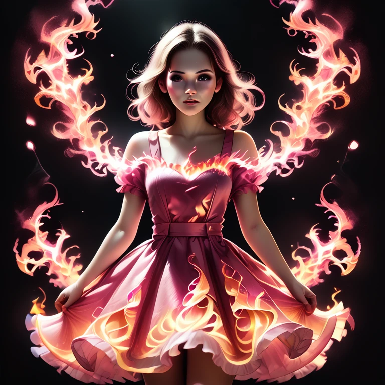 score_9,score_8_up,,score_7_up,onfire,1girl,dress,,pink flames,overalldetail,face focus,
 <lora:multi-colored_flames-pony-8:0.8>.