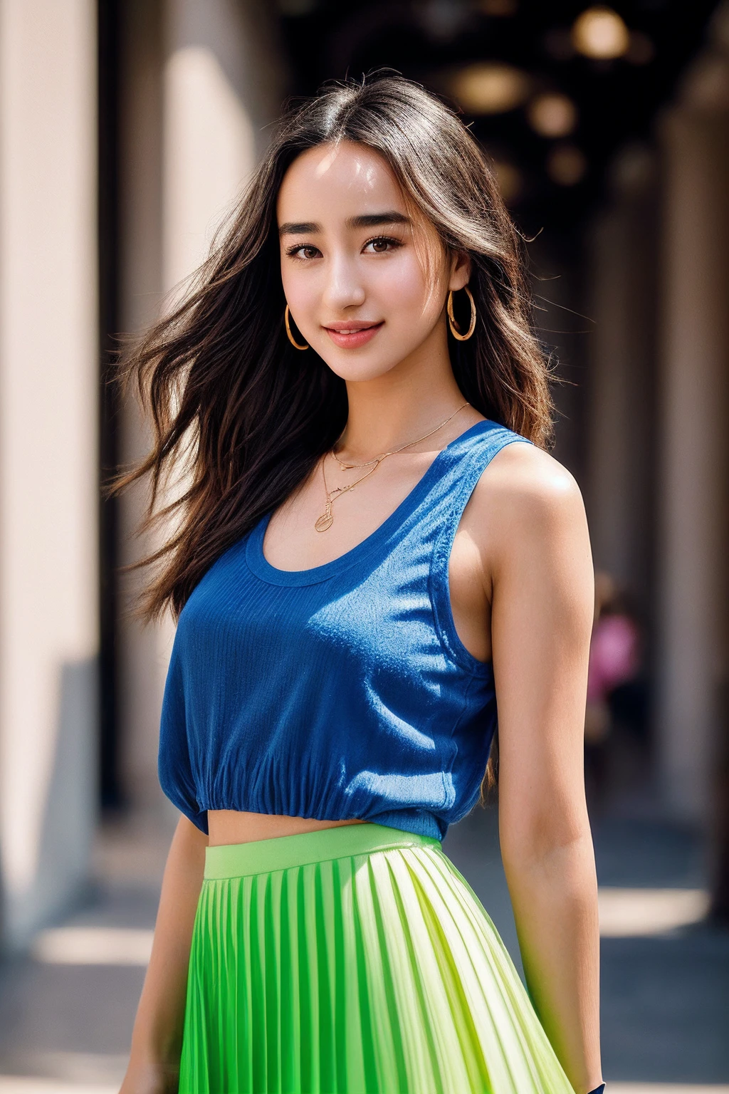 VandaM_SoloTI_v1,
(In a charming, playful outfit featuring a light, summery tank top paired with a flirty, pleated skirt, combined with natural, styled hair and a joyful, lively expression, for a look of youthful elegance), (Amidst the vibrant, sunlit settings with a focus on cheerful, casual environments and dynamic, flowing movement, where the mix of playful clothing and energetic ambiance creates an atmosphere of fresh, youthful charm and seasonal delight:1.3), (youthful:1.3),(analog, cinematic, bright colors, soft lighting, dynamic compositions, cinematic shot:1.3),
<lora:add_detail:0.6> epiCPhoto, PA7_Portrait-MCU,