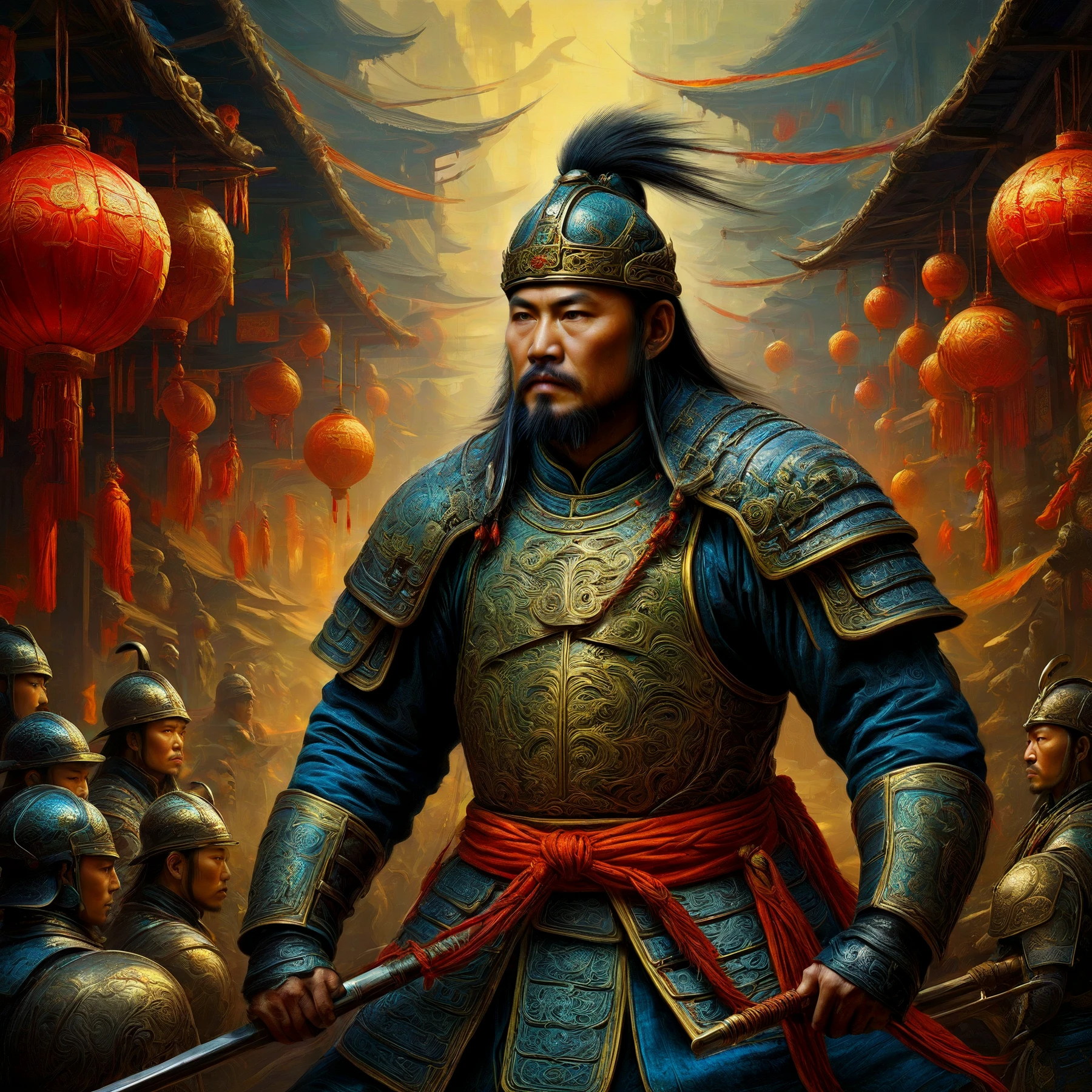 insane detail, amazing lighting, 8K, HDR, vibrant and colorful, masterpiece. RAW Photograph.

A painting of a Chinese warlord, 1600s. Clad in armor.

<lora:ImagineMore01_CE_SDXL:1.1> 