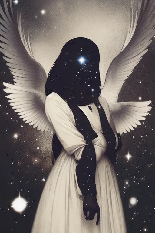 ikon, woman, space, stars, black void face, angel,NeG,NA