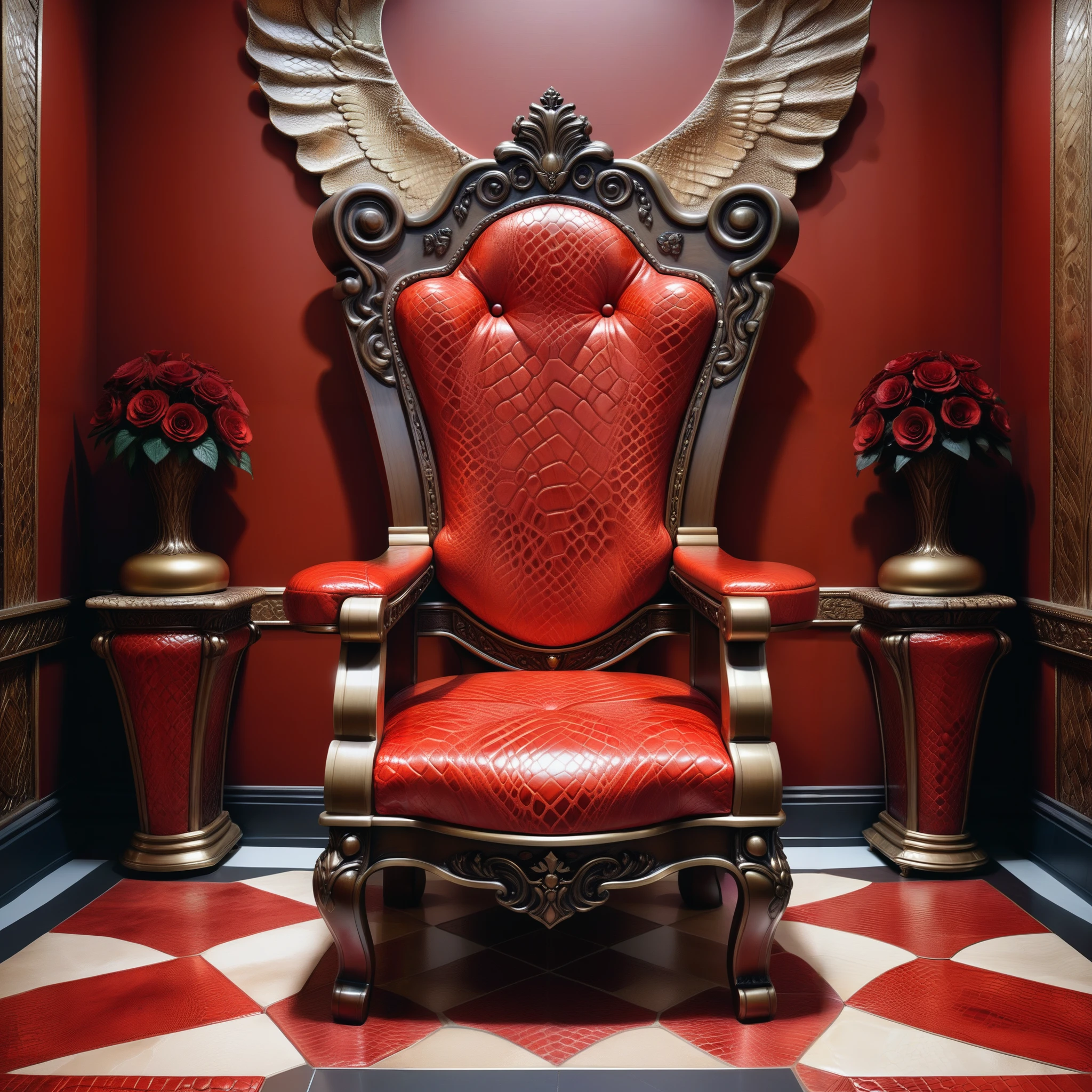 a throne, in red Jed-snkskn , throne room,   <lora:SnakeSkinStyle:0.6>