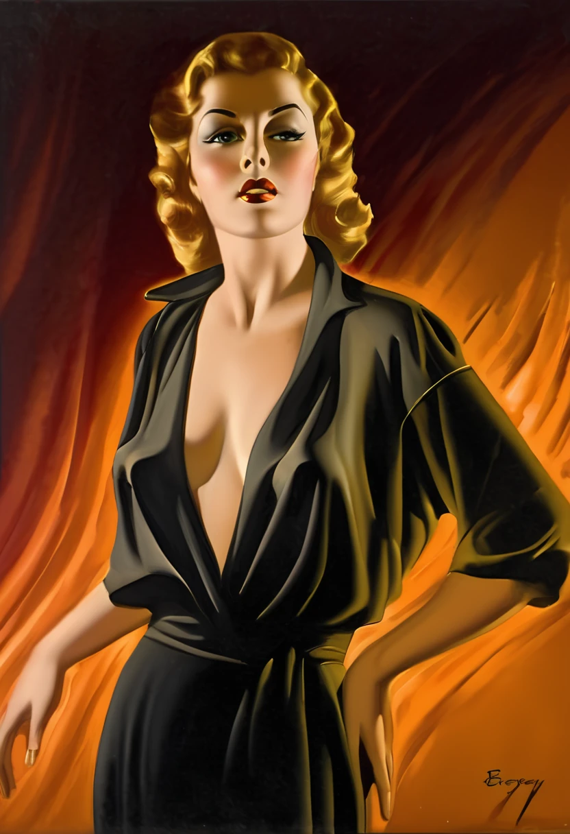 a painting, a portrait of a rich woman, sexy, eyes open, modern, dramatic lighting, by Earle Bergey