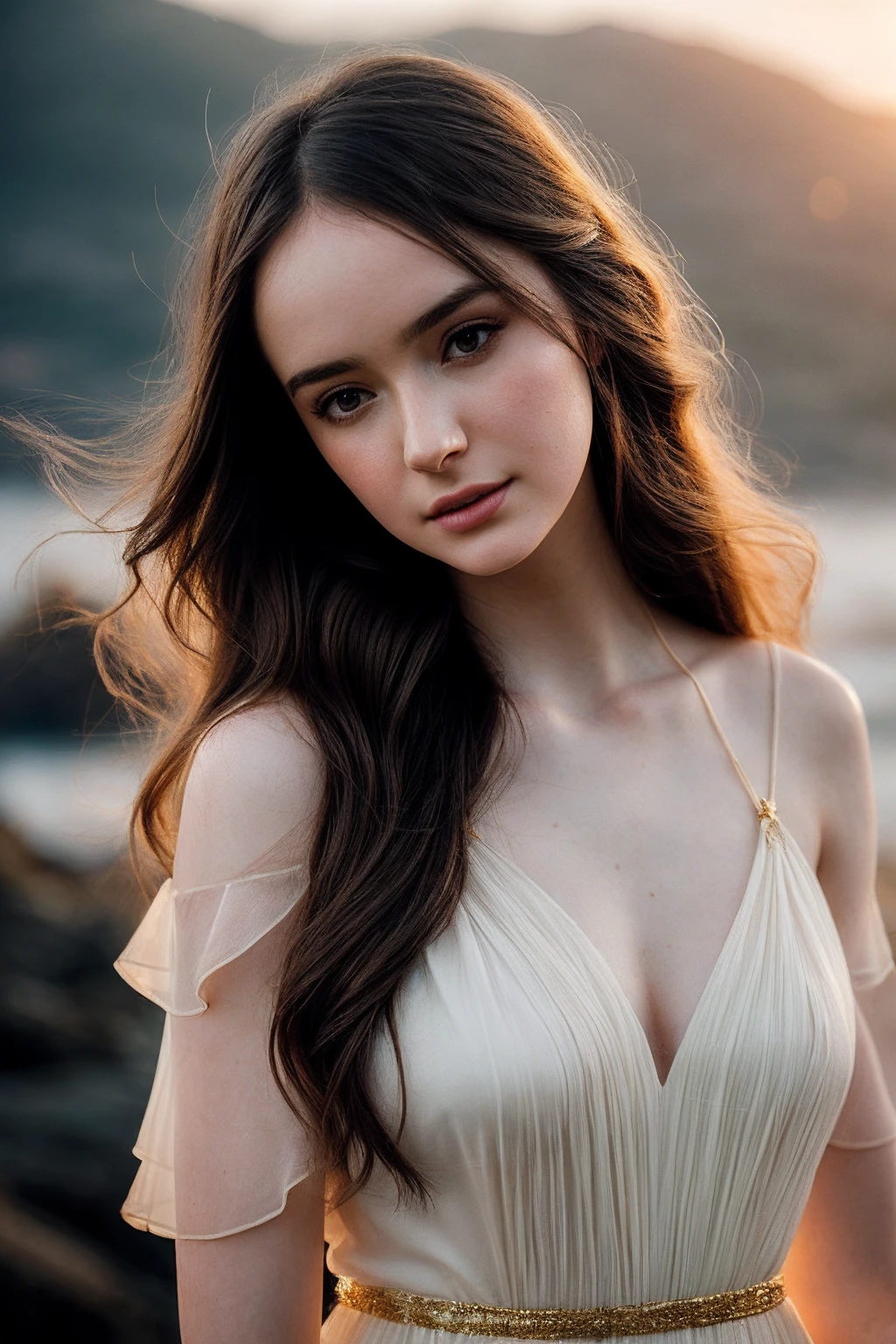 HazelM_SoloTI_v1,
(In a flowing, ethereal dress with soft, delicate fabrics, with gently tousled hair and a serene, contemplative expression, for a look of otherworldly grace), (Amidst the sun-drenched, golden landscapes and serene, coastal vistas of Los Angeles, where the boundary between the celestial and the earthly blurs in a poignant tale of love and longing:1.3), (poignant:1.3),(analog, cinematic, warm hues, soft focus, cinematic shot:1.3),
<lora:add_detail:0.6> epiCPhoto, PA7_Portrait-MCU,