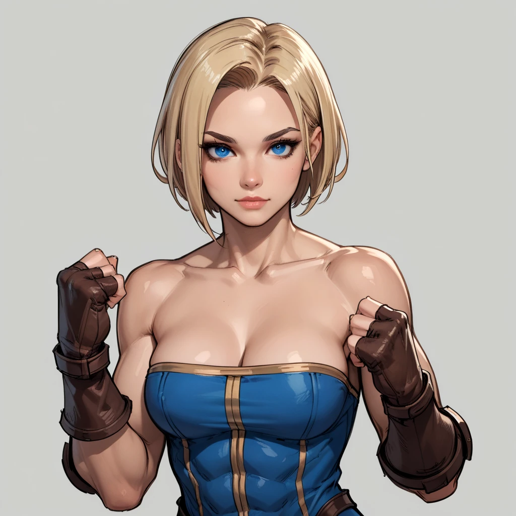 <lora:Final_Fantasy_Tactics_Monk:.5> 1girl, breasts, blonde hair, blue eyes, monk, short hair, bare shoulders, cleavage, muscular, gloves, fingerless brown gloves, collarbone,, score_9, score_8_up, score_7_up, source_sketch, source_drawing, sketch, source_sketch,, sexy pose, sexy, slutty, seductive, flirty, flirt,