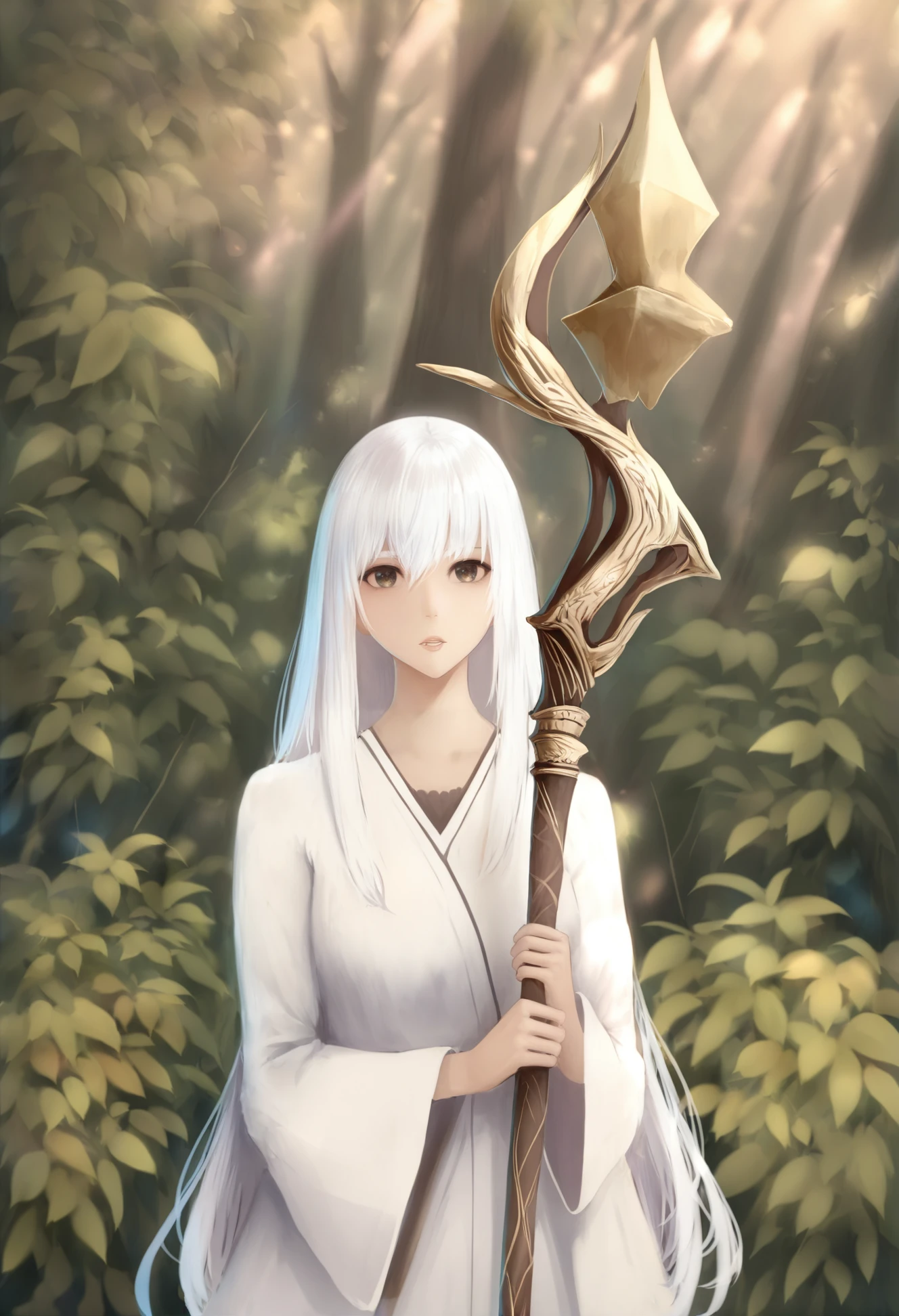 masterpiece, best quality ,1girl, solo, long hair, nature, looking at viewer, staff, forest, upper body, parted lips, white hair
<lora:é²äººXLlokr4f-000166:0.95>