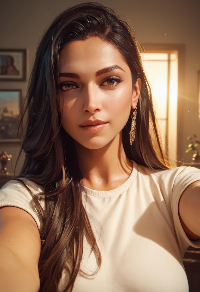 UHD, 8K, ultra detailed, a cinematic photograph of score_9, score_8_up, score_7_up, masterpiece, 1woman, upper body, beautiful woman, pretty, dark hair, Instagram model poses, long hair, moles, skin details, selfie, beautiful lighting, great composition