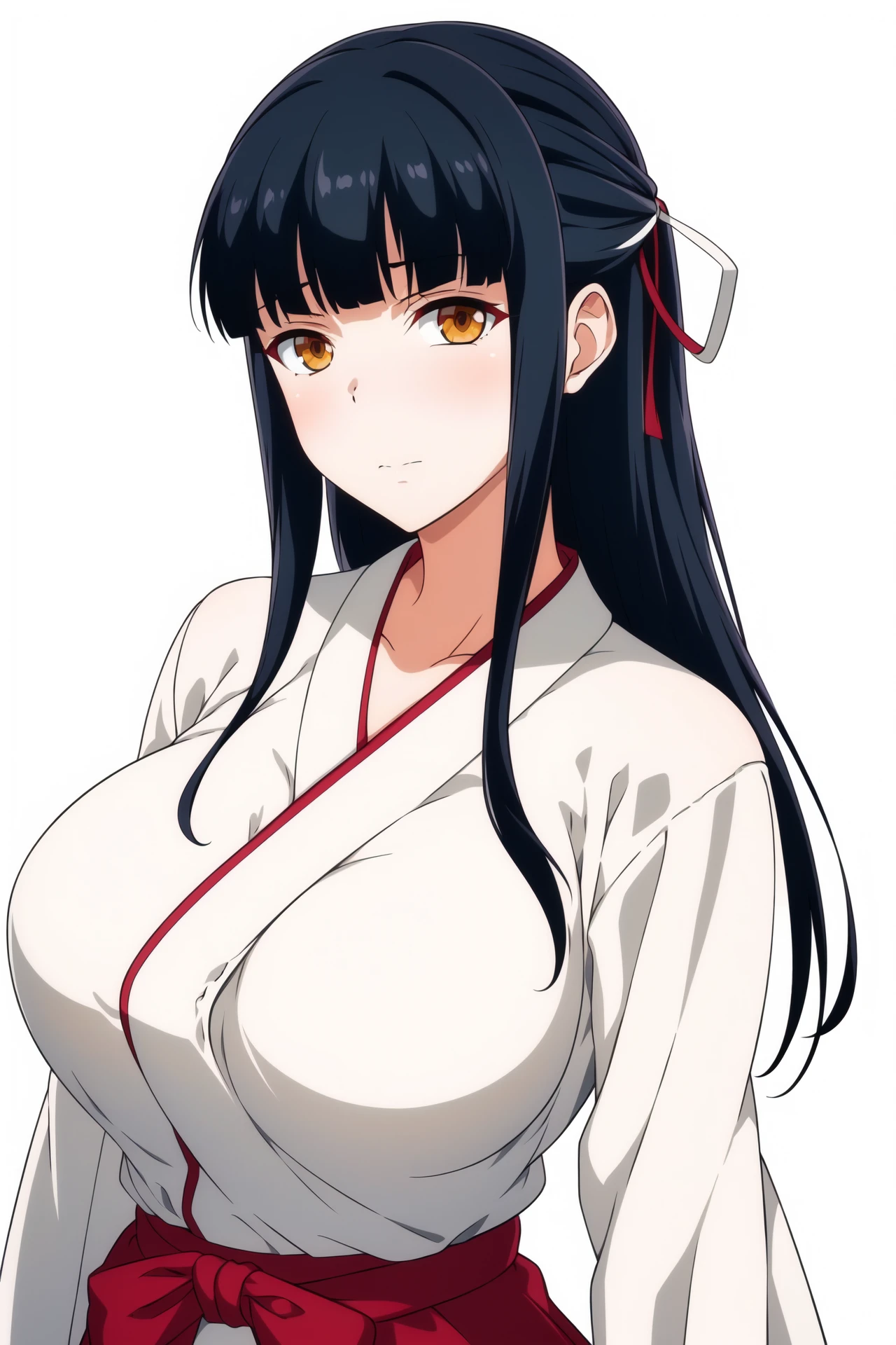 (((Perfect white background))),(erotic pose),(Beautiful posture),((1 girl)),((8K)),(Masterpiece), (((Best quality))), (ultra detailed), ((highly detailed computer illustration)), ((Extraordinarily gentle and beautiful face)),(( Extremely embarrassed face))), ((Cheeks become very red)), ((hides big breasts)) ,(Different emotions),((Eyes drawn in manga style)),((Brasang style medium eyes)), (((long black straight hair to waist, ponytail hairstyle) )),((purple eyes) ), (detailed crotch),((covers the chest and groin)), ((very sad eyebrows)), (tense face),((random pose)), Mouth is not very open, (((one character concept))), ((how many different poses)) , (full height:1.1) , ((stripping clothes)) , (((cover your bare chest with your hand))), (((Completely naked))) , (exhibitionism) 