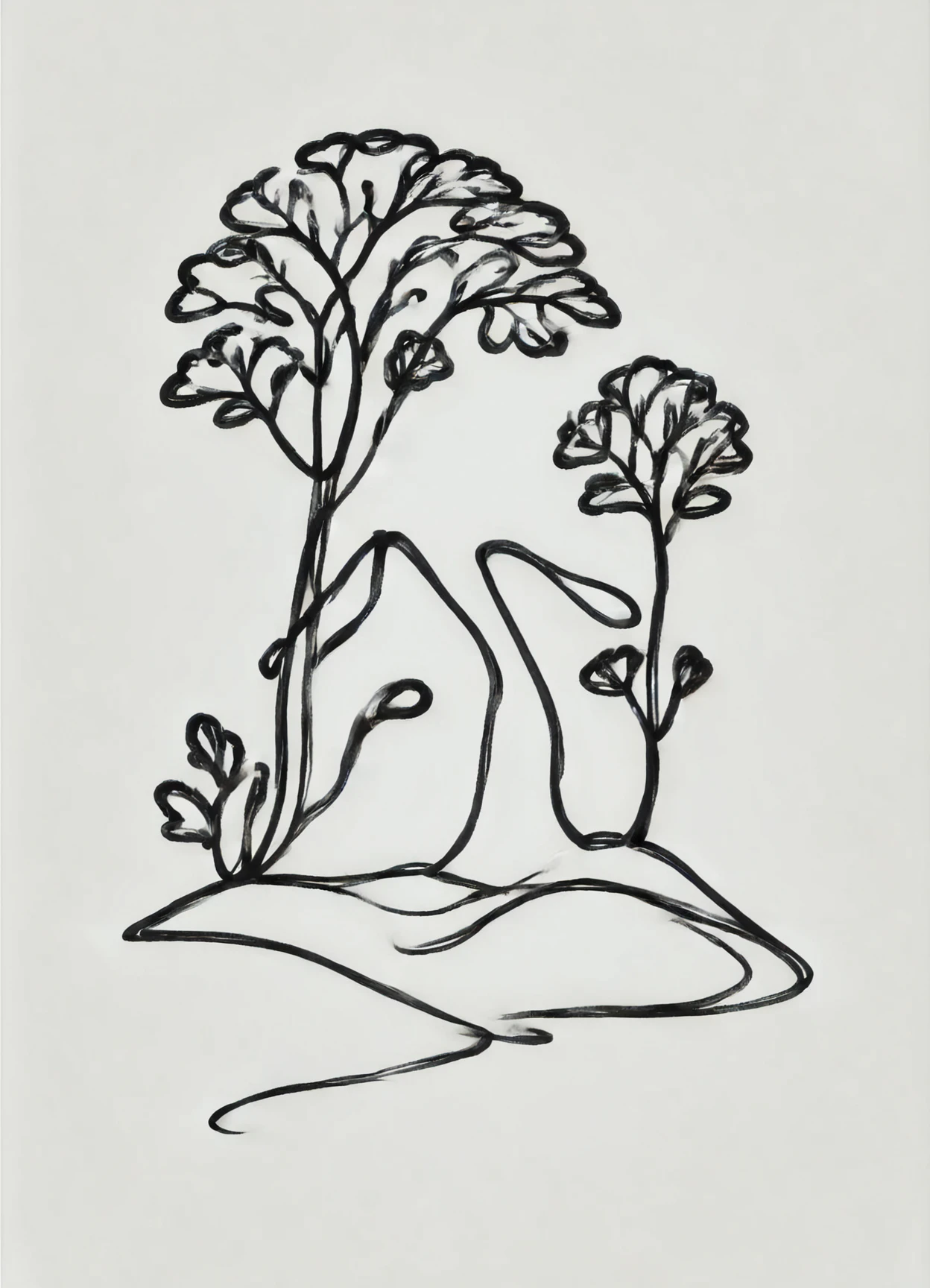 DonM0n3L1n3XL one line drawing, hamlet domicile in taiga biome <lora:DonM0n3L1n3XL:1>