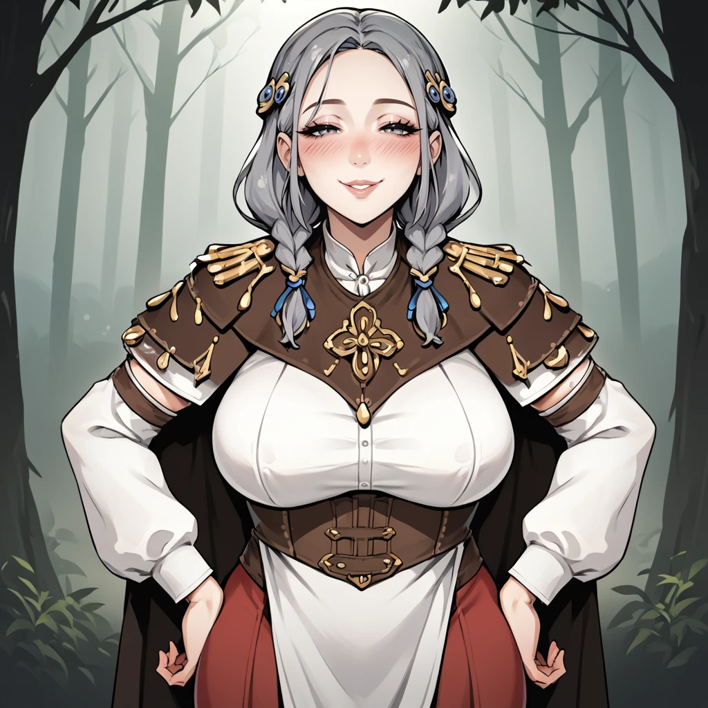 score_9, score_8_up, score_7_up, source_cartoon, cowboy shot,
kislevhagwitch, mature woman, voluptuous, curvy, hair ornament, grey hair, braid, cape, 1girl,
horny, aroused, blush, seductive smile, looking at viewer, hands on hips,
forest background, haunted forest, foggy, dark,
<lora:Hag_Witch:0.9>