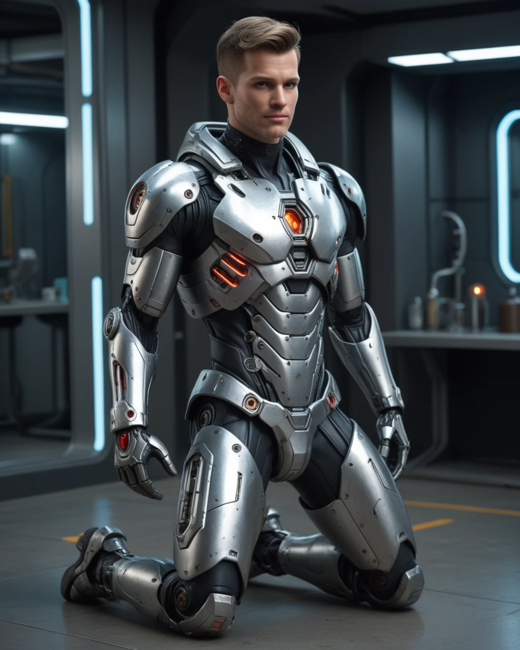1boy, human face, full body, perfect face, humanoid body, science fiction, solo
<lora:FoxAi_MECHA_ROBOT-000005:0.5>