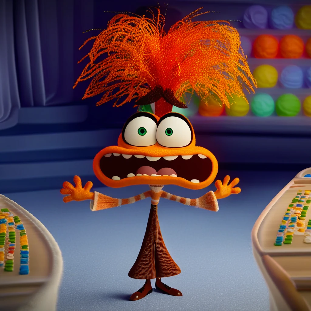 score_9, score_8_up, score_7_up, score_6_up, score_5_up, score_4_up, source_pixar, rating_safe BREAK anxiety /(inside out 2/), solo, 1girl, female, orange body, green eyes, constricted pupils, orange hair, screaming, sweater, ivory sweater, orange sweater, striped sweater, multicolored sweater, brown pants, shoes, cartoon, 3d, show accurate BREAK best quality, 32K UHD, absurd res, uploaded on DeviantArt