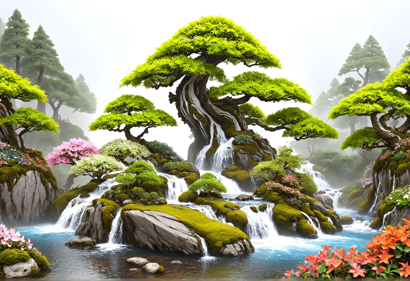 Masterpiece, best quality, high quality, realistic, high detailed, ultra detailed, intricate detailed, award winning, <lora:Perfect_Eyes.safetensors:1.0>,bonsai, tree, trees, grassy, moose, rocks, rock, grass, a sun-flooded fairytale forest full of mushrooms and colorful blossoming (bonsai trees:1.2), a flowing stream in the middle of a small dreamy village, 16k, 32k, uhd, sharp lines, (lots of details:1.2), extremely detailed, raw, dslr,