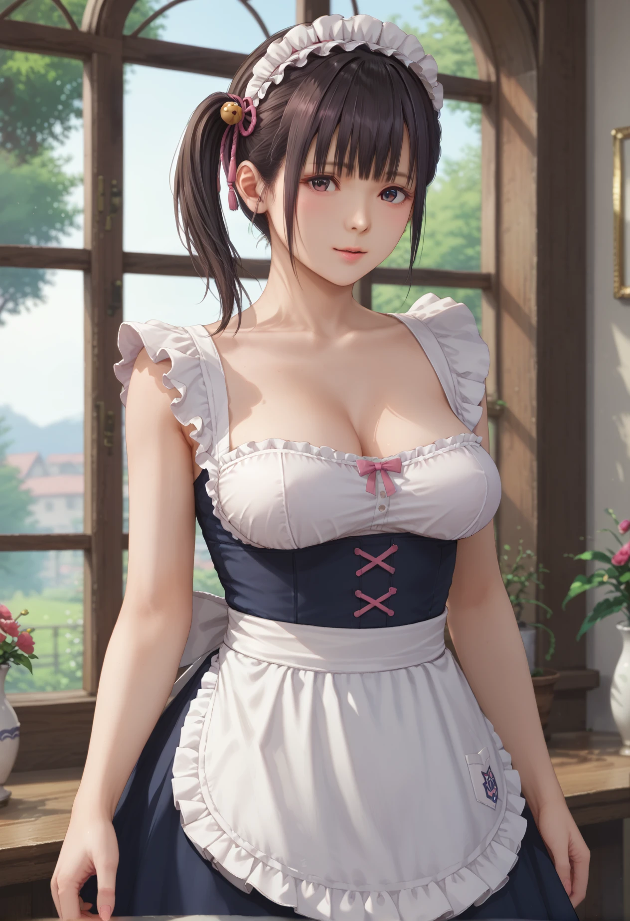 1girl, koharu_(doa), large_breasts, cowboy_shot, maid_apron, 
score_9, score_8_up, score_7_up, 8k, masterpiece, best quality, perfect anatomy, very aesthetic, absurdres, intricate detailed, 