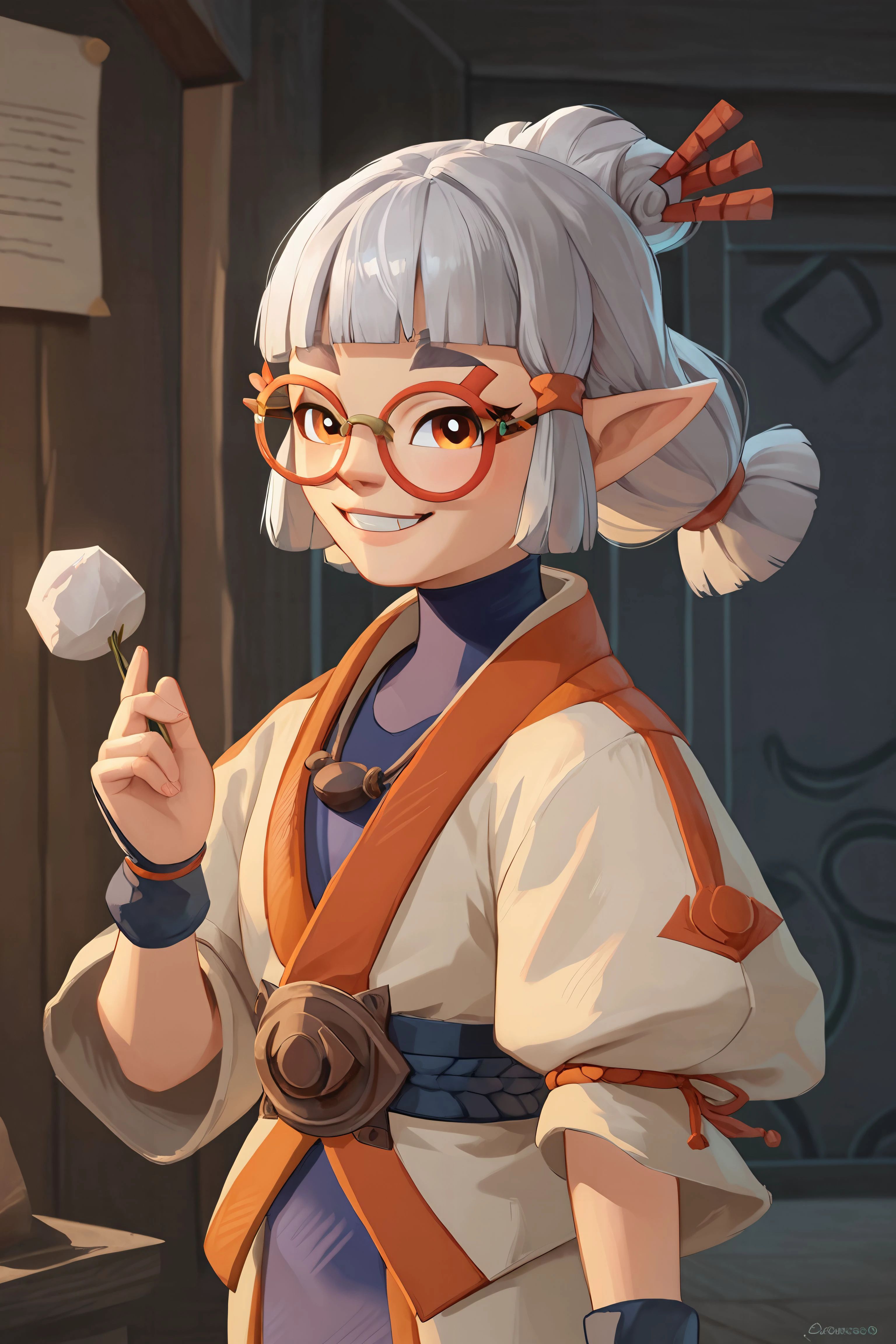 josha, totkjosha, 1girl, low twintails, brown hair, multi-tied hair, pointy ears, white hair, glasses, looking at viewer, smile, sheikah
<lora:totkjosha-pdxl:0.7>
score_9, score_8_up, score_7_up, score_6_up, score_5_up, score_4_up, zPDXL2