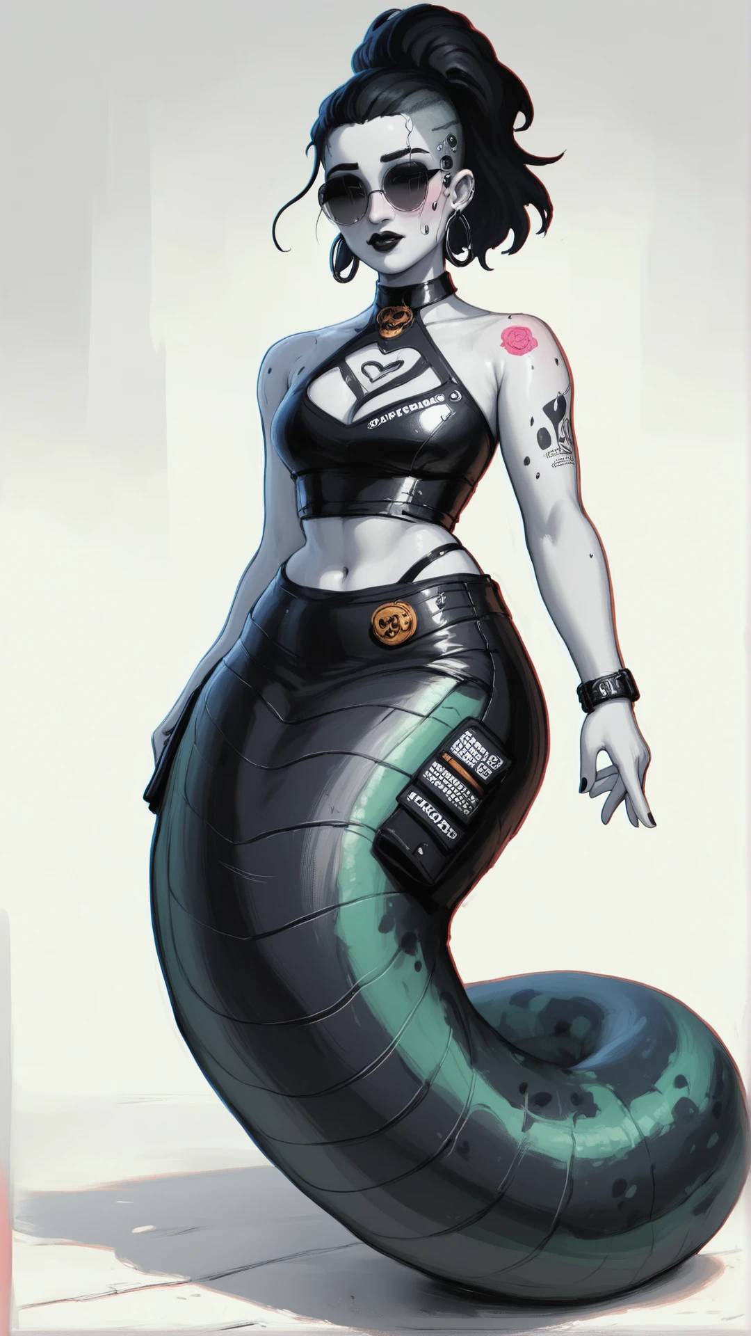 score_9, score_8_up, score_7_up, score_6_up, <lora:NagaPDXL:1.0>naga, full body, creature, Galactic diplomat, (blushing:0.4), black updo in location: sunken submarine, environment