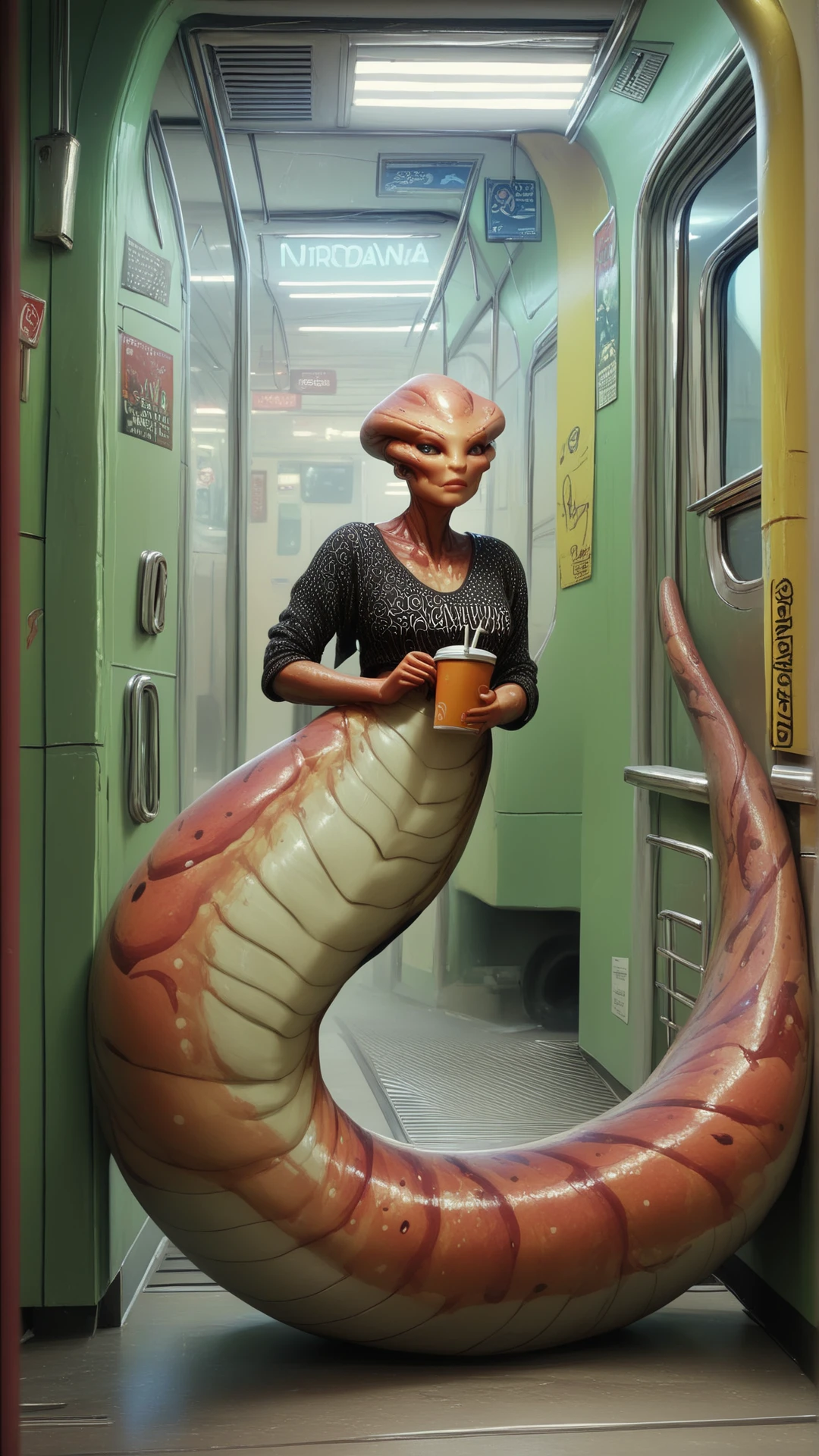 score_9, score_8_up, score_7_up, score_6_up, <lora:NagaPDXL:0.9>naga, full body, creature, alien, red high-fade in location: subway, environment