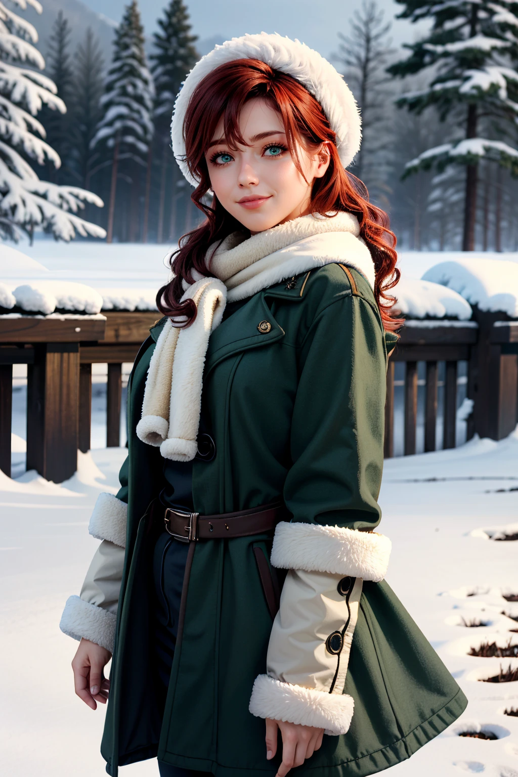 ((ultra detailed, masterpiece, absurdres))
 <lora:ACUElise:0.8>
ACUElise, 1girl, red hair, green eyes, looking at viewer, in a winter wonderland, cowboy shot, winter clothing, smile