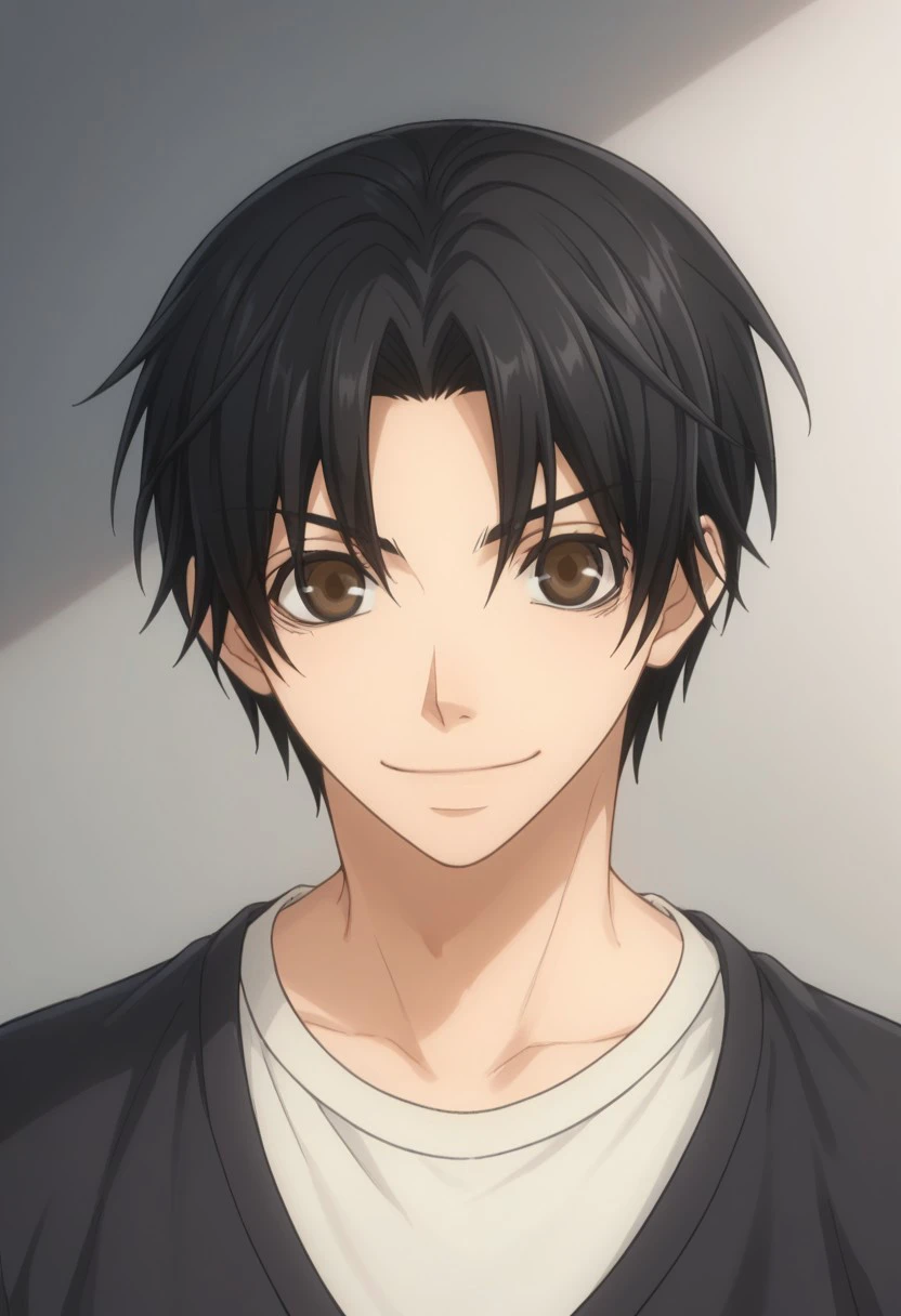 score_9, score_8_up, score_7_up, source_anime, highly detailed, 
kisa, solo, 1boy, male focus, brown eyes, black hair, looking at viewer, closed mouth, smile,