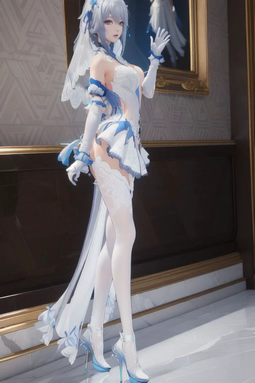 anime screeshot,extremely detailed,masterpiece,best quality,highly detailed,Amazing,finely detail,extremely detailed CG unity 8k wallpaper,1girl,makeup,fullbody,wedding_dress,lyfe_weddingdress,<lora:Lyfe2:0.8>,leaning_to_the_side,handrail,