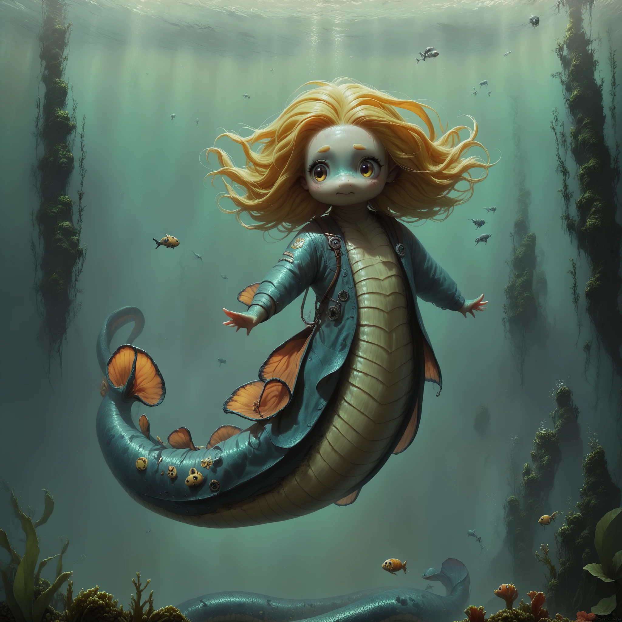 score_9, score_8_up, score_7_up, score_6_up, <lora:NagaPDXL:1.0>naga, full body, creature, , (blushing:0.3), yellow medium hair in location: underwater city, environment