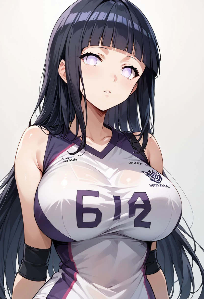 score_9, score_8_up, score_7_up,source_anime, high res image,masterpiece,best quality,
1girl, hyuuga hinata, purple eyes, white eyes, blunt bangs, black hair, hime cut,
,cute face,clear skin,shiny hair,ultra detailed eyes, huge breasts, simple background, volleyball uniform