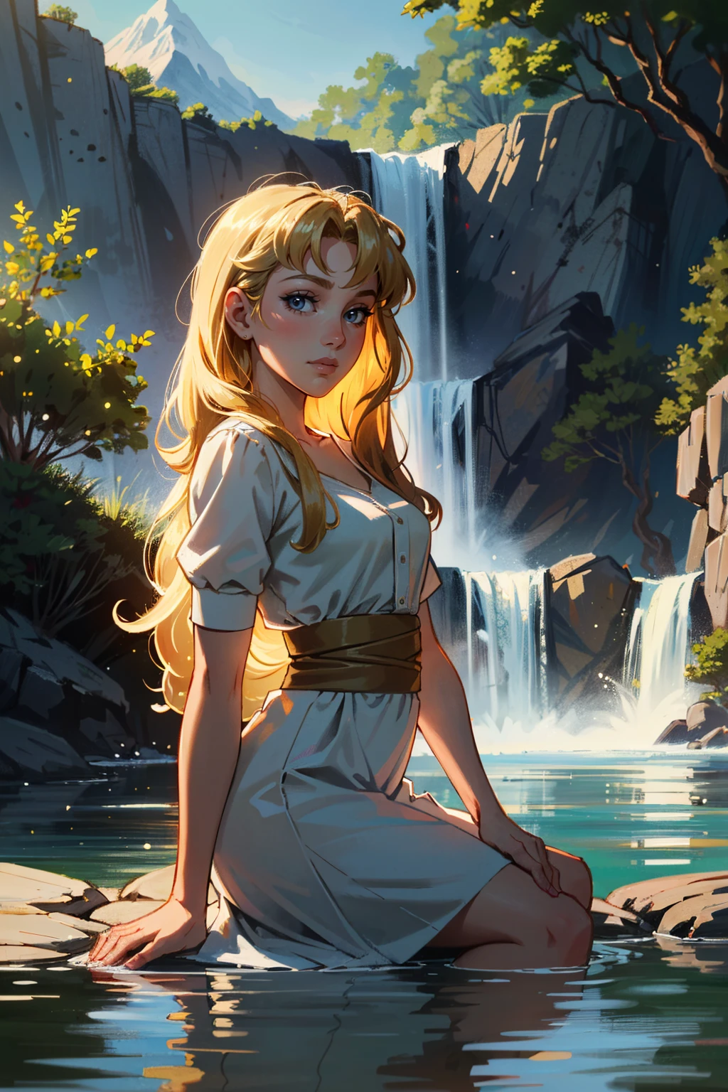 ((ultra detailed, masterpiece, absurdres))
<lora:DisneyAurora:0.8>
DisneyAurora, 1girl, blonde hair, long hair, looking at viewer, in front of hidden mountain waterfall, morning, secluded and refreshing with soft morning light on cascading water