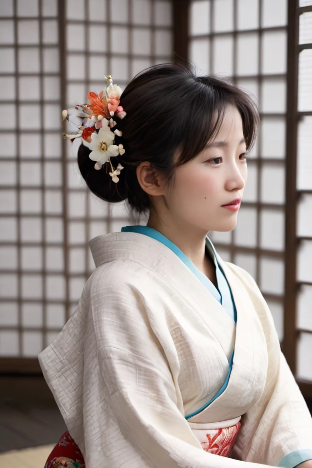 realistic photo of a woman,
<lora:shihoActualJapaneseXL009:0.8> shiho,
Geisha Elegance: Traditional Japanese tea house, woman with elaborate geisha makeup and hairstyle wearing a silk kimono, kneeling on a tatami mat, performing a graceful tea ceremony, serene expression, soft light filtering through shoji screens.
bokeh, professional lighting,, Close-up portrait or full-body shot, emphasizing feminine curves and features, seductive or playful pose, direct gaze or coy expression, alluring attire, glossy fabrics and textures, soft or dramatic lighting highlighting skin and contours, carefully styled hair and makeup, props like flowers, jewelry adding to the overall aesthetic.