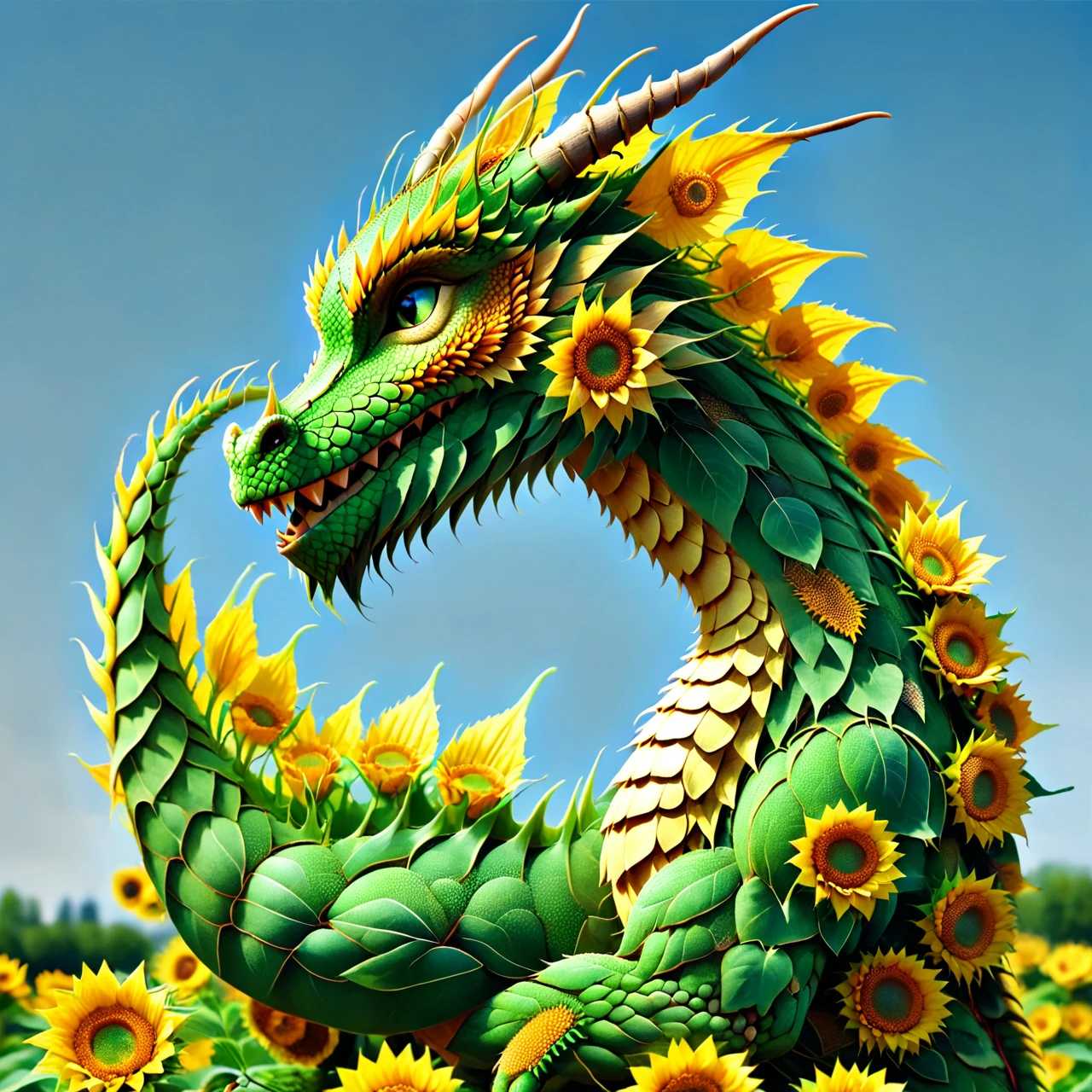 a dragon made of sunflowers in an industrial park, depth of field, detailed background, masterpiece, digital photograph, DSLR, (ludicrously detailed:1.11)
<lora:sunflowers-000011:1>