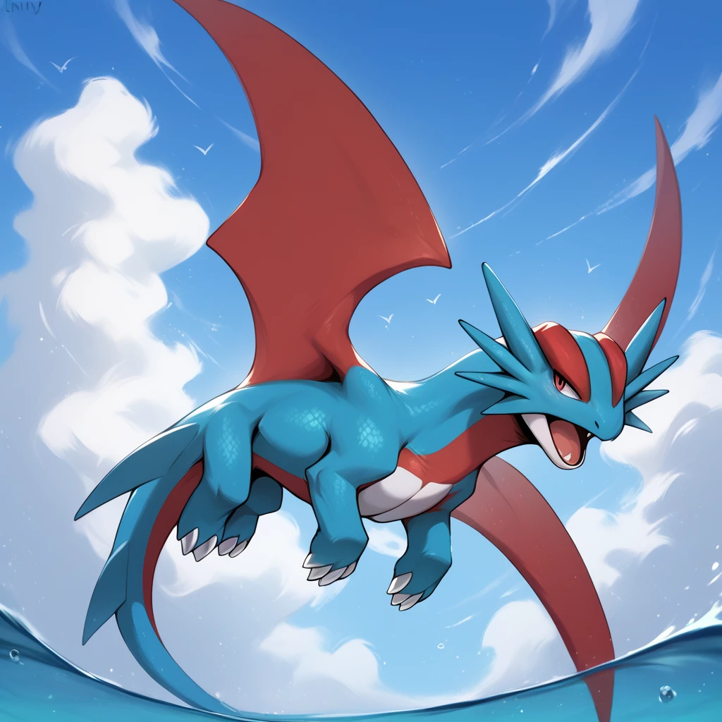 realistic,    BREAK,   <lora:Salamance_Pokemon-000002:1> salamance_(pokemon), blue scales, red wings,    male, feral,  flying,  sky,  (sunny:1.3), zPDXL2,  zPDXLxxx, zPDXLrl, <lora:Pony_QualityV4.0:1.12>