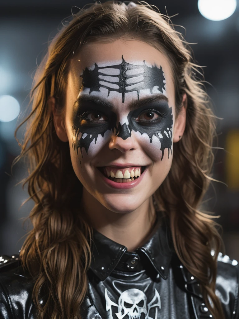 a professional absurdres intricately detailed sharp focus photograph of (Erin_Cahill:1.1),
1girl with a cheeky grin with black metal corpsepaint, volumetric light, ray tracing, cinematic shadows, cinematic lighting,
<lora:Erin_Cahill-SDXLe14:0.8>