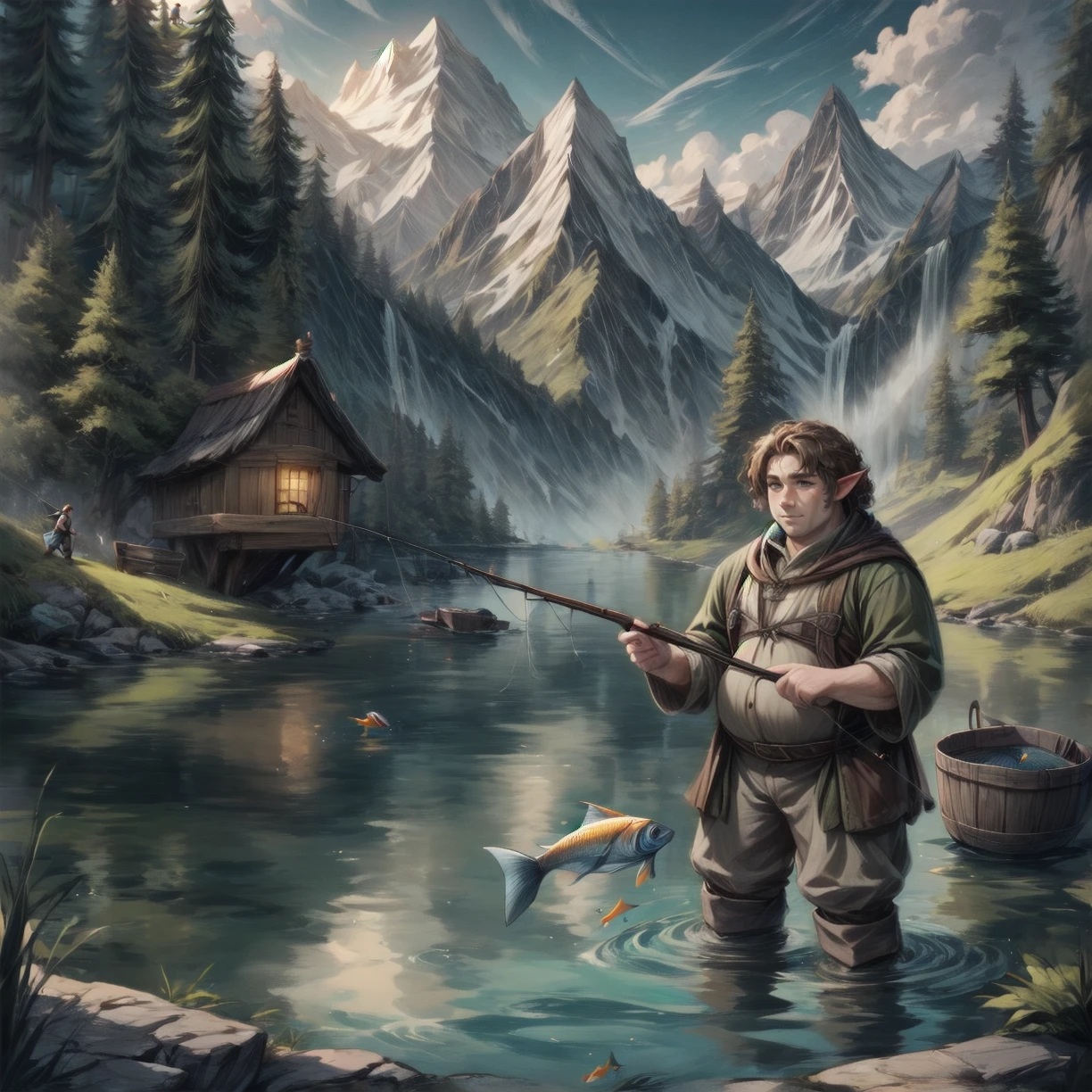 1boy, brown hair, outside, fishing, fish, <lora:Halflings! 1.5:0.8>, halflings, short, chubby, hobbit, very detailed, <lora:more_details:0.6>, high quality, highres, masterpiece, best quality, 8k, intricate, detailed, <lora:add_detail:0.6>