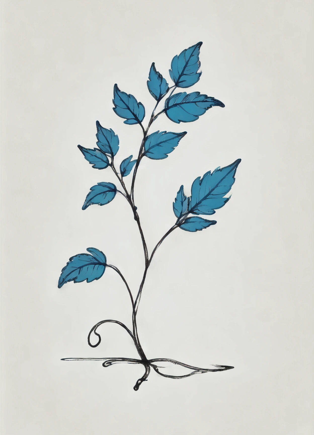 DonM0n3L1n3XL one line drawing, robust cerulean taprooted cascading plant, fuzzy texture root-like rhizome, knobby, cordate pinnate leaf, arching venation, spiral, crisped leaf margin, quinacridone violet raceme spadix flower, flabellate, calyculate, fasciculate, dense root <lora:DonM0n3L1n3XL:1>