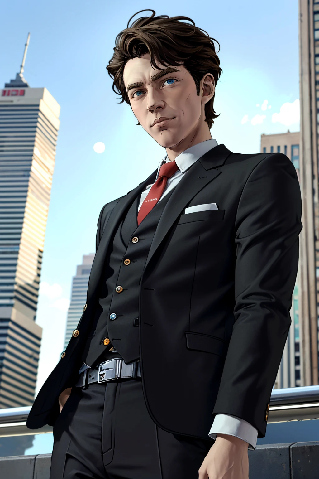 ((ultra detailed, masterpiece, absurdres))
 <lora:BRhys:0.8>
BRhys, 1boy, short hair, heterochromia, looking at viewer, posing in a tailored suit against a backdrop of skyscrapers