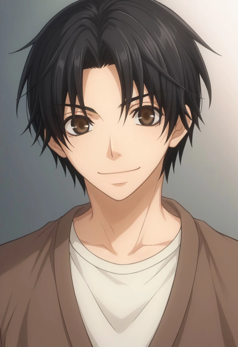 score_9, score_8_up, score_7_up, source_anime, highly detailed, 
kisa, solo, 1boy, male focus, brown eyes, black hair, looking at viewer, closed mouth, smile,