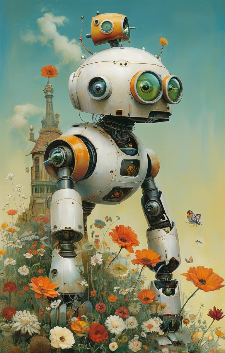 masterpiece,best quality,<lora:tbh357-sdxl:0.6>,illustration,style of Daniel Merriam portrait of Housework robots