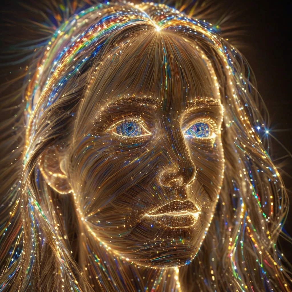 masterpiece, best quality,  <lora:add-detail-xl:1>   <lora:ArsMorph_-_World_of_Light_-_SDXL:1> arsworldoflight A portrait of a person made entirely of light, their features defined by varying intensities and colors. Hair streams like fiber optic strands, eyes sparkle with inner radiance.