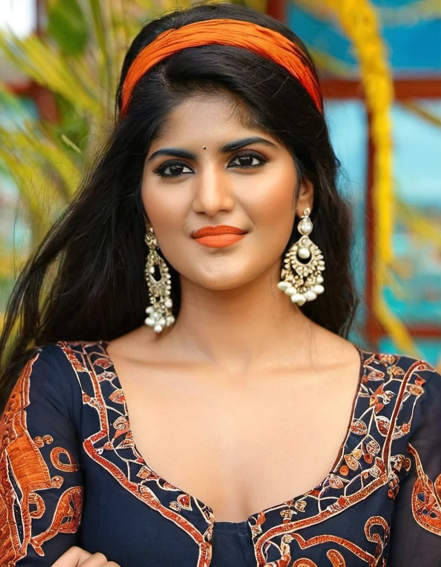 photograph MeghaAkash,<lora:MeghaAkashSDXL:1>reate an image of a woman with a high-necked black top or jacket, exuding modern elegance and bold confidence. Her hair should be styled in a dynamic, windswept manner with blonde highlights that enhance the sense of motion. The makeup focuses on warm tones, with her striking blue eyes and vibrant orange-red lipstick as key features. The lighting should be dramatic, accentuating the movement in her hair and the intensity of her gaze. The overall effect should be vivid and high-contrast, capturing the subject's sophisticated and vibrant allure, 50mm . cinematic 4k epic detailed 4k epic detailed photograph shot on kodak detailed cinematic hbo dark moody, 35mm photo, grainy, vignette, vintage, Kodachrome, Lomography, stained, highly detailed, found footage, MeghaAkash,<lora:MeghaAkashSDXL:1>reate an image of a woman with a high-necked black top or jacket, exuding modern elegance and bold confidence. Her hair should be styled in a dynamic, windswept manner with blonde highlights that enhance the sense of motion. The makeup focuses on warm tones, with her striking blue eyes and vibrant orange-red lipstick as key features. The lighting should be dramatic, accentuating the movement in her hair and the intensity of her gaze. The overall effect should be vivid and high-contrast, capturing the subject's sophisticated and vibrant allure, cinematic, sharp focus, intricate, very inspirational, color, ambient light, detailed, innocent